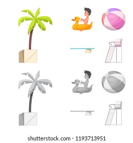 Isolated object of pool and swimming icon. Set of pool and activity vector icon for stock.