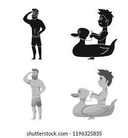 Isolated object of pool and swimming icon. Set of pool and activity stock vector illustration.