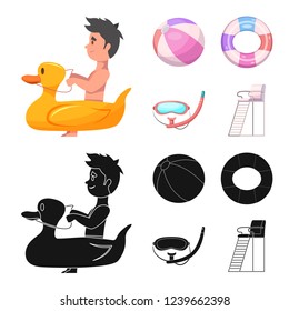 Isolated object of pool and swimming icon. Set of pool and activity stock symbol for web.