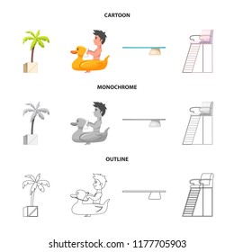 Isolated object of pool and swimming logo. Collection of pool and activity stock symbol for web.