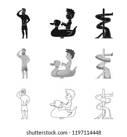 Isolated object of pool and swimming logo. Set of pool and activity stock vector illustration.