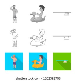 Isolated object of pool and swimming logo. Collection of pool and activity vector icon for stock.