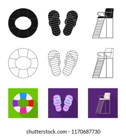 Isolated object of pool and swimming sign. Set of pool and activity stock symbol for web.