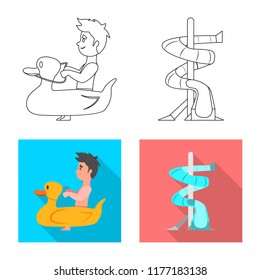 Isolated object of pool and swimming sign. Set of pool and activity stock symbol for web.