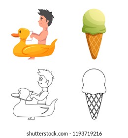 Isolated object of pool and swimming sign. Set of pool and activity stock symbol for web.