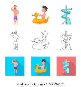 Isolated object of pool and swimming sign. Set of pool and activity stock symbol for web.
