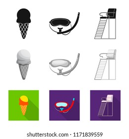 Isolated object of pool and swimming symbol. Set of pool and activity vector icon for stock.