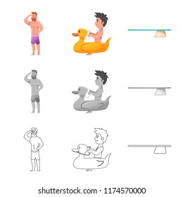 Isolated object of pool and swimming symbol. Collection of pool and activity stock symbol for web.