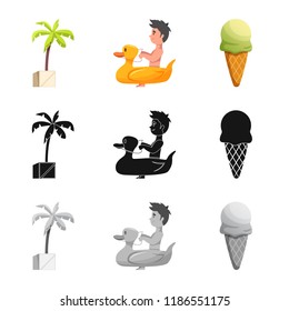 Isolated object of pool and swimming symbol. Set of pool and activity vector icon for stock.