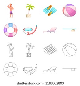 Isolated object of pool and swimming symbol. Collection of pool and activity vector icon for stock.