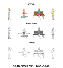 Isolated object of posture and mood icon. Set of posture and female stock vector illustration.