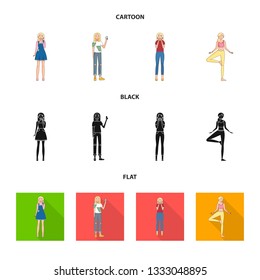 Isolated object of posture and mood icon. Set of posture and female vector icon for stock.