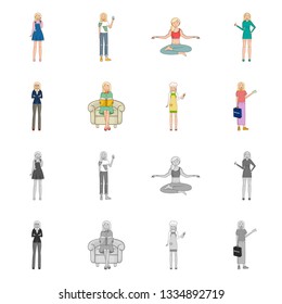 Isolated object of posture and mood icon. Collection of posture and female vector icon for stock.