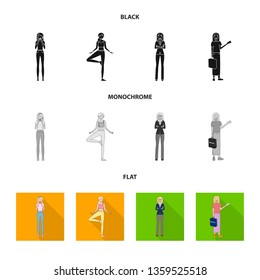 Isolated object of posture and mood icon. Collection of posture and female vector icon for stock.