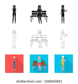 Isolated object of posture and mood icon. Collection of posture and female vector icon for stock.