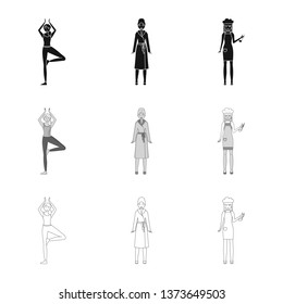 Isolated object of posture and mood icon. Collection of posture and female stock vector illustration.