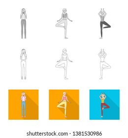 Isolated object of posture and mood icon. Collection of posture and female stock vector illustration.