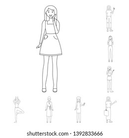 Isolated object of posture and mood icon. Collection of posture and female vector icon for stock.