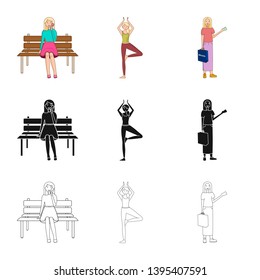 Isolated object of posture and mood icon. Collection of posture and female stock vector illustration.