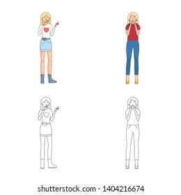 Isolated object of posture and mood icon. Collection of posture and female vector icon for stock.