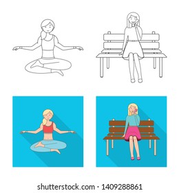 Isolated object of posture and mood icon. Collection of posture and female vector icon for stock.