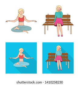 Isolated object of posture and mood icon. Collection of posture and female stock vector illustration.