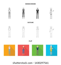 Isolated object of posture and mood icon. Set of posture and female vector icon for stock.