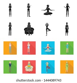 Isolated object of posture and mood icon. Set of posture and female vector icon for stock.