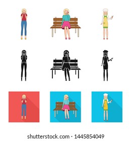 Isolated object of posture and mood icon. Collection of posture and female stock symbol for web.