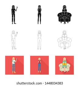 Isolated object of posture and mood icon. Collection of posture and female vector icon for stock.