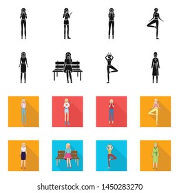 Isolated object of posture and mood icon. Collection of posture and female stock vector illustration.