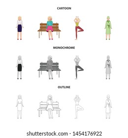 Isolated object of posture and mood icon. Collection of posture and female vector icon for stock.