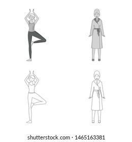 Isolated object of posture and mood icon. Set of posture and female stock vector illustration.
