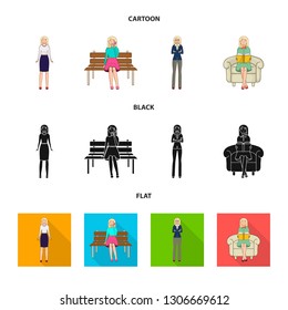 Isolated object of posture and mood logo. Collection of posture and female stock vector illustration.