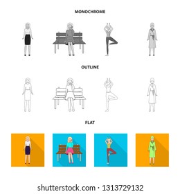 Isolated object of posture and mood logo. Collection of posture and female vector icon for stock.
