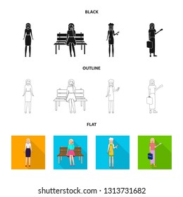 Isolated object of posture and mood logo. Set of posture and female stock symbol for web.