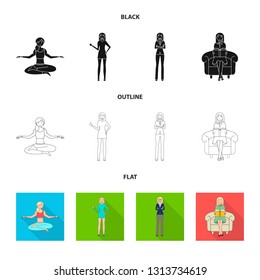 Isolated object of posture and mood logo. Collection of posture and female stock vector illustration.