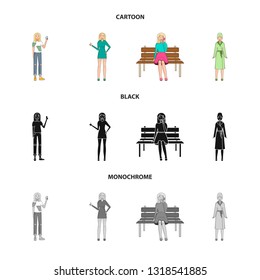 Isolated object of posture and mood logo. Set of posture and female vector icon for stock.