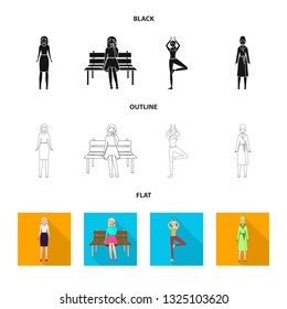 Isolated object of posture and mood logo. Set of posture and female stock symbol for web.