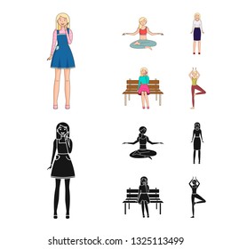 Isolated object of posture and mood logo. Collection of posture and female stock vector illustration.