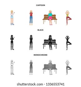 Isolated object of posture and mood logo. Set of posture and female stock symbol for web.