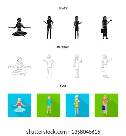 Isolated object of posture and mood logo. Set of posture and female vector icon for stock.