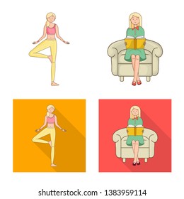 Isolated object of posture and mood logo. Set of posture and female stock vector illustration.