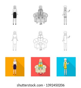 Isolated object of posture and mood logo. Collection of posture and female stock vector illustration.