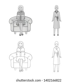Isolated object of posture and mood logo. Set of posture and female stock vector illustration.