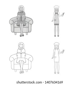 Isolated object of posture and mood logo. Collection of posture and female stock vector illustration.