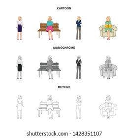 Isolated object of posture and mood logo. Collection of posture and female stock vector illustration.