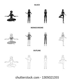Isolated object of posture and mood sign. Set of posture and female stock vector illustration.
