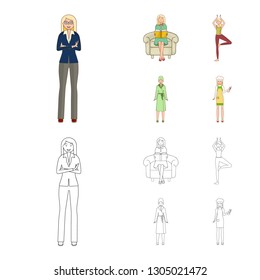 Isolated object of posture and mood sign. Collection of posture and female stock symbol for web.
