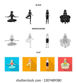 Isolated object of posture and mood sign. Collection of posture and female stock vector illustration.